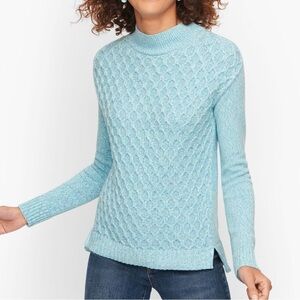 Talbots Honeycomb High-Low Mock Neck Sweater XL pastel blue cable knit casual